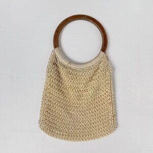 Vintage Macrame Bag with Wooden Handles
